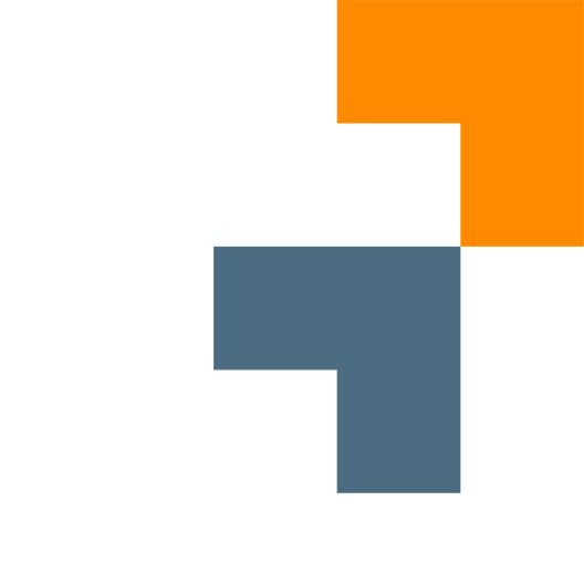 Blue and orange L shaped logo